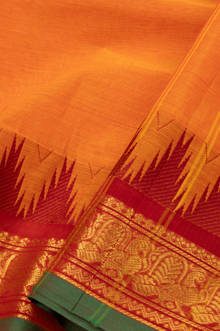 Tiger Yellow Handwoven Kanchi Cotton Saree -Avishya