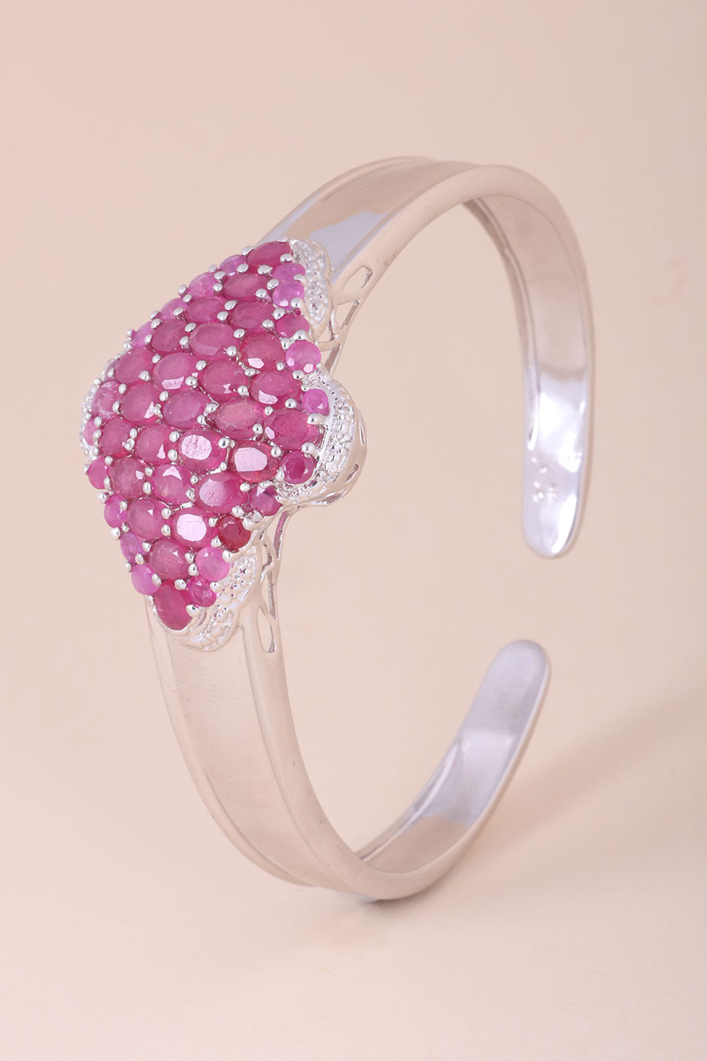 Ruby With White Topaz Sterling Silver Bangle - Avishya