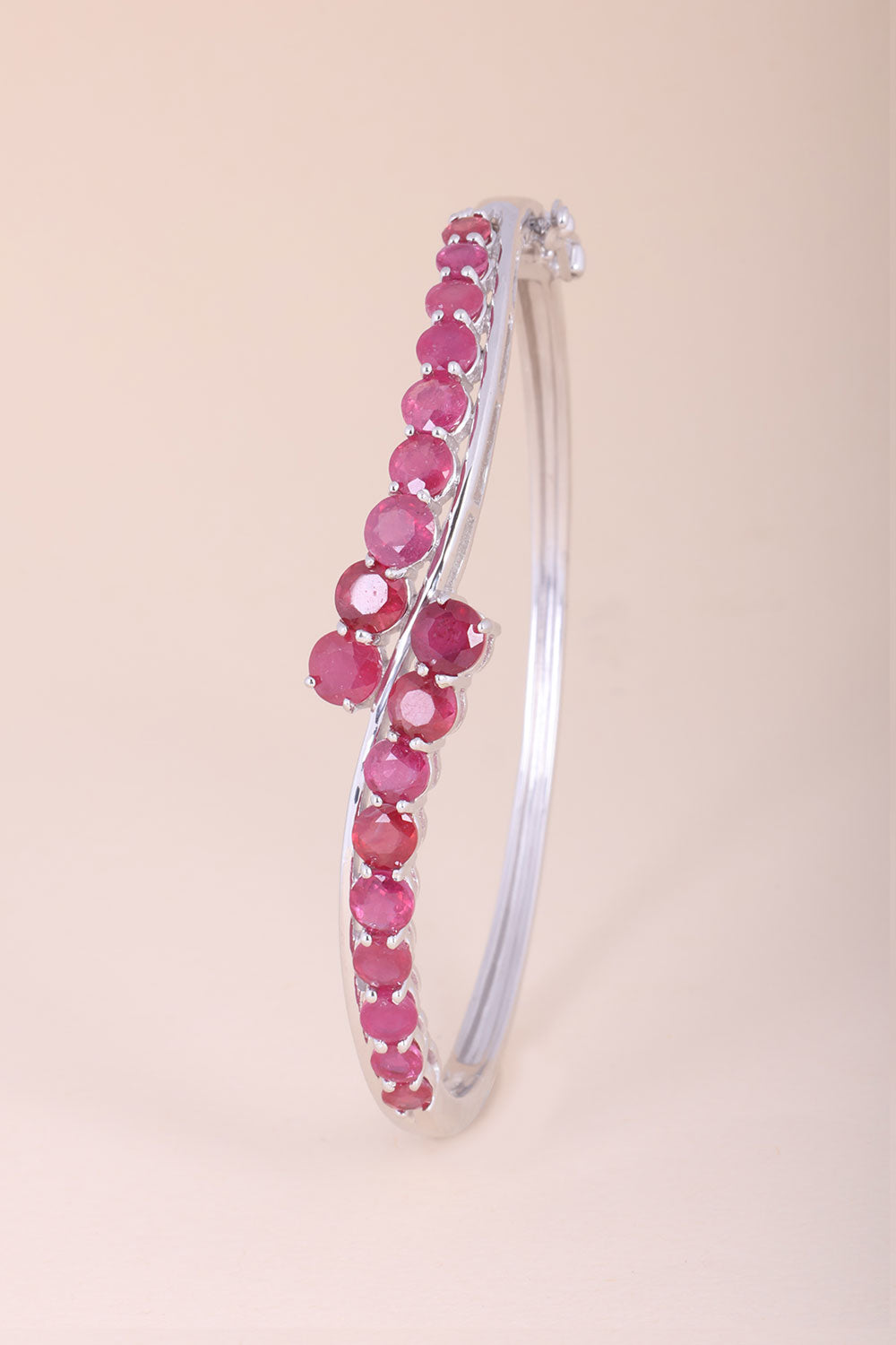 Ruby With White Topaz Sterling Silver Bangle - Avishya