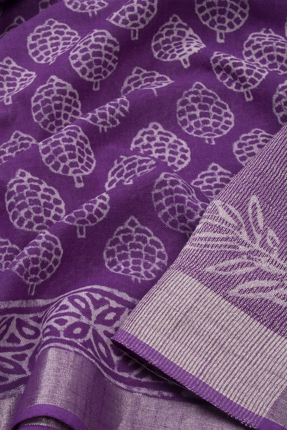 Purple Hand Block Printed linen saree-Avishya