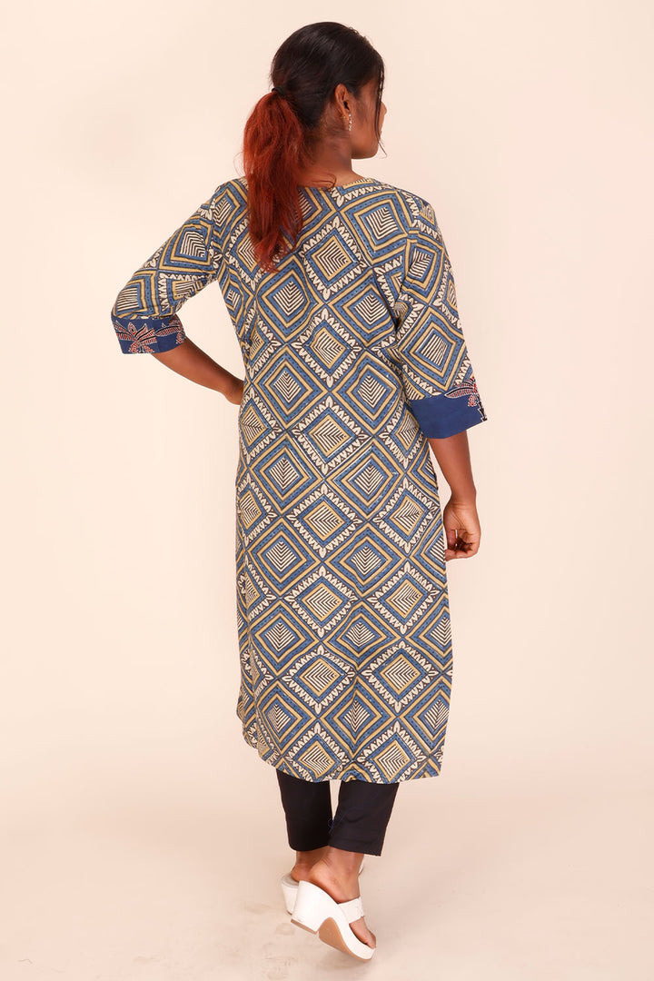 Blue Ajrakh Printed Cotton Kurta 10067395