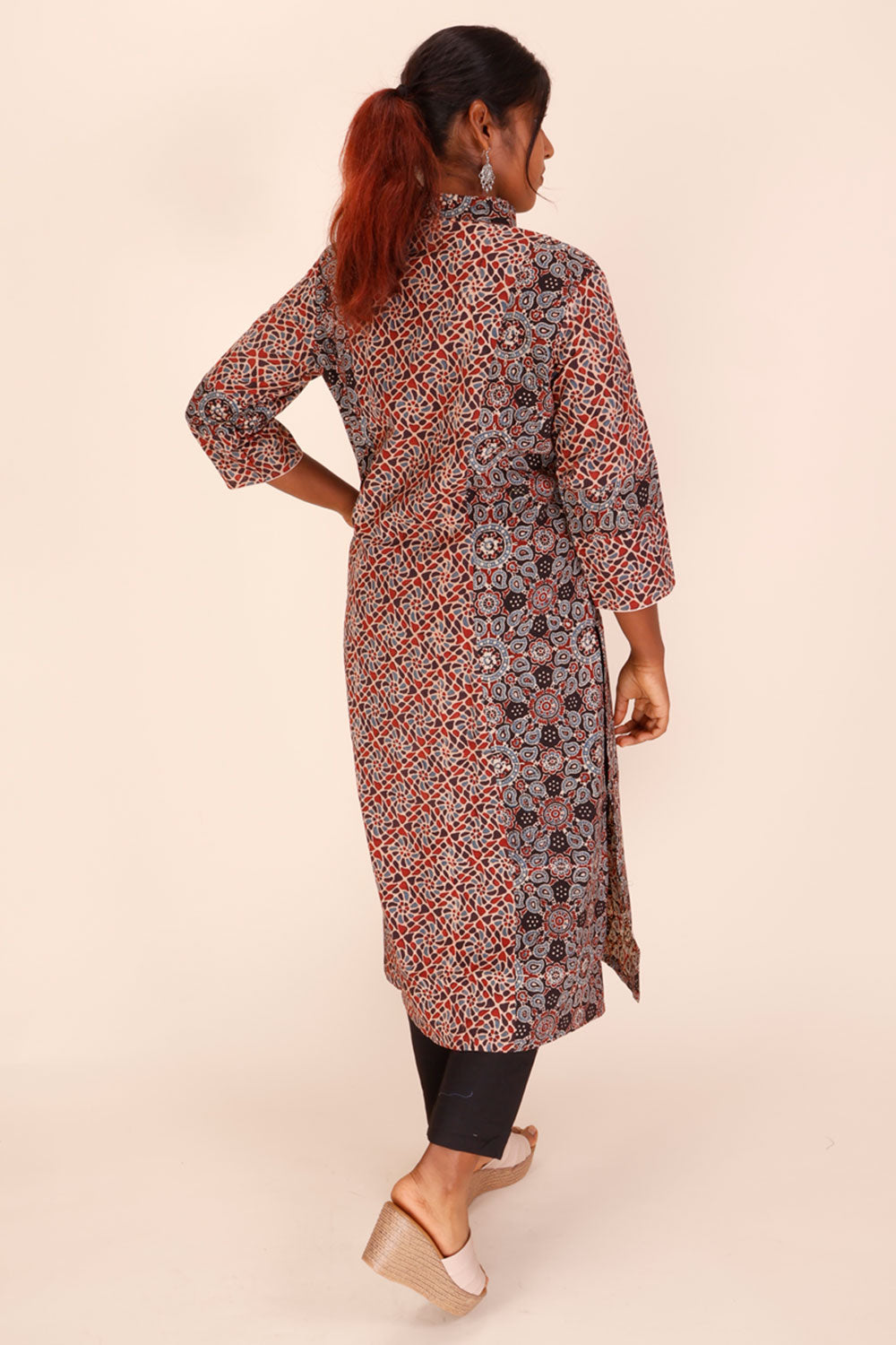 Black Ajrakh Printed Cotton Kurta 10067396