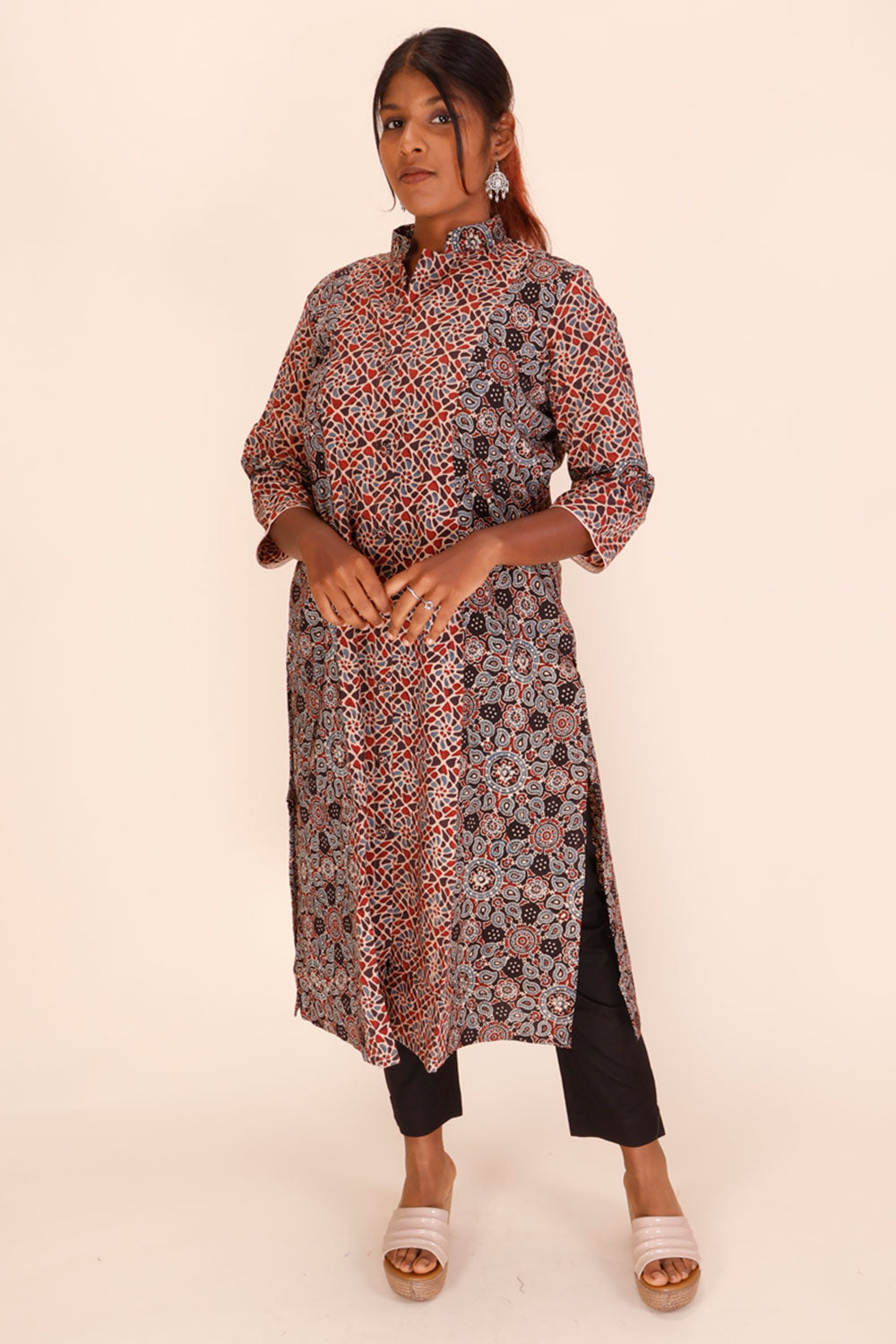 Black Ajrakh Printed Cotton Kurta 10067396