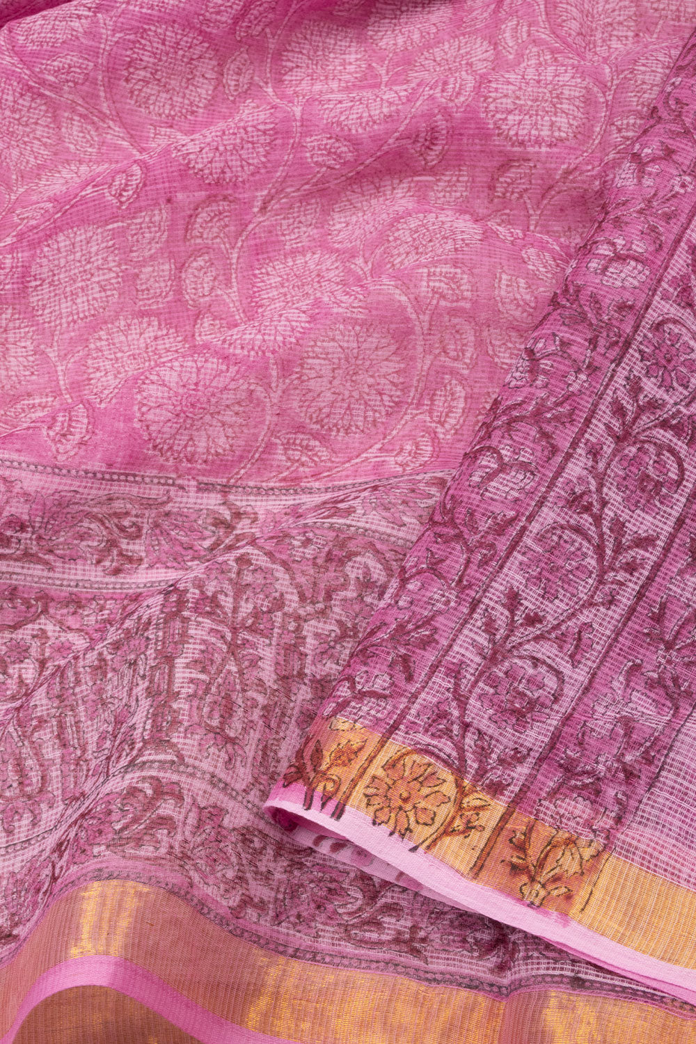 Pink Vanaspathi Hand block Printed Kota Cotton saree - Avishya