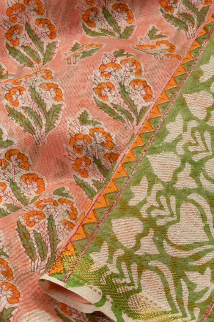 Peach Vanaspathi Hand block Printed Silk Cotton Saree - Avishya 