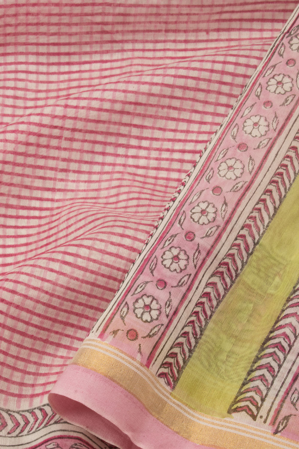 Pink Vanaspathi Hand block Printed Silk Cotton Saree -Avishya