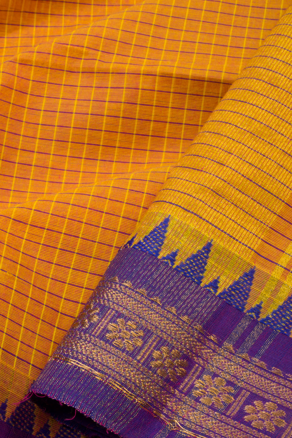 Yellow Handwoven Kanchi Cotton Saree - Avishya