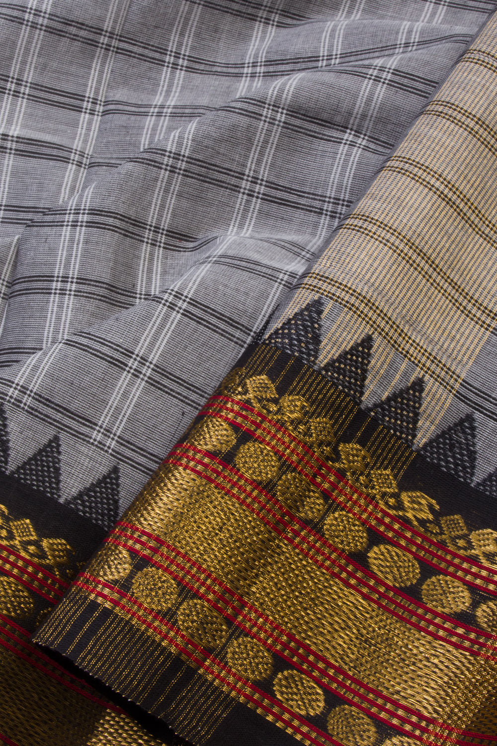 Grey Handwoven Kanchi Cotton Saree - Avishya