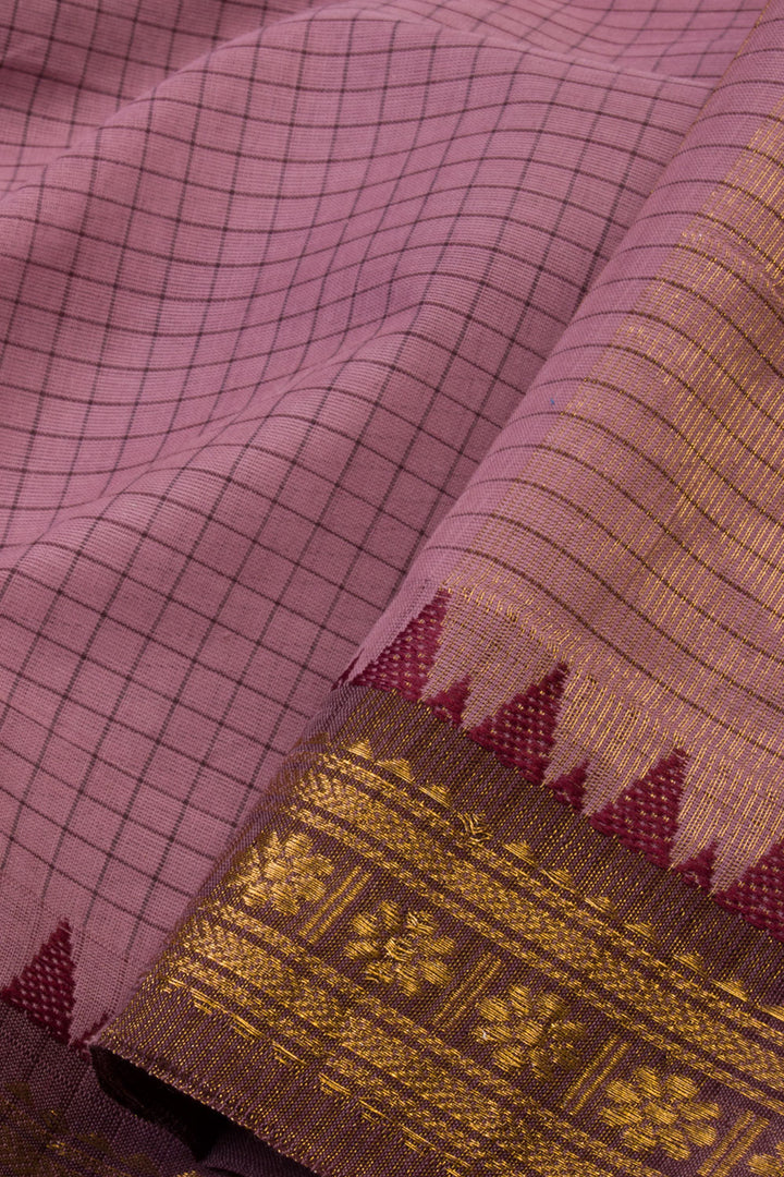 Pink Handwoven Kanchi Cotton Saree - Avishya.com