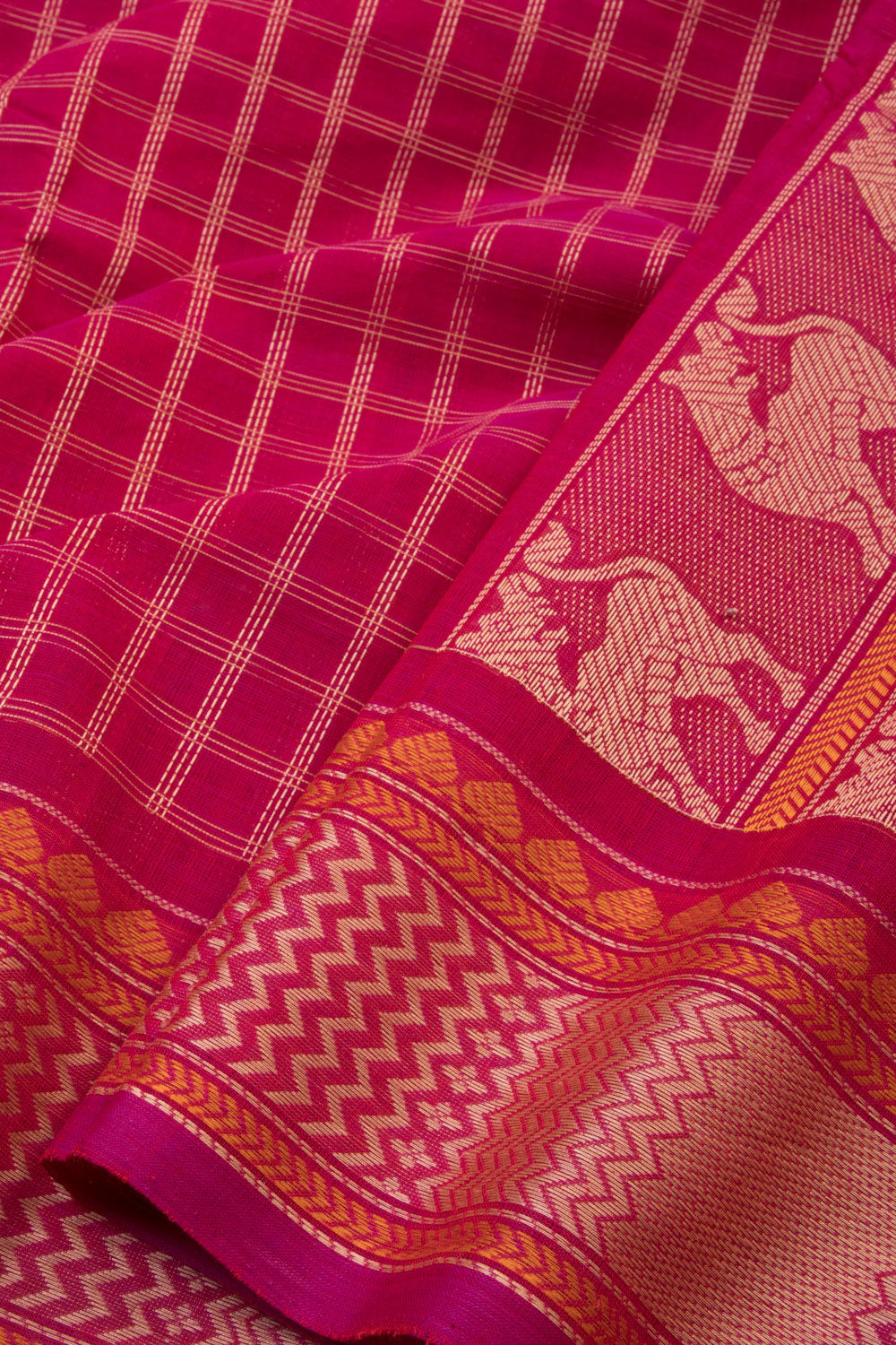 Ruby Red Handwoven Kanchi Cotton Saree - Avishya