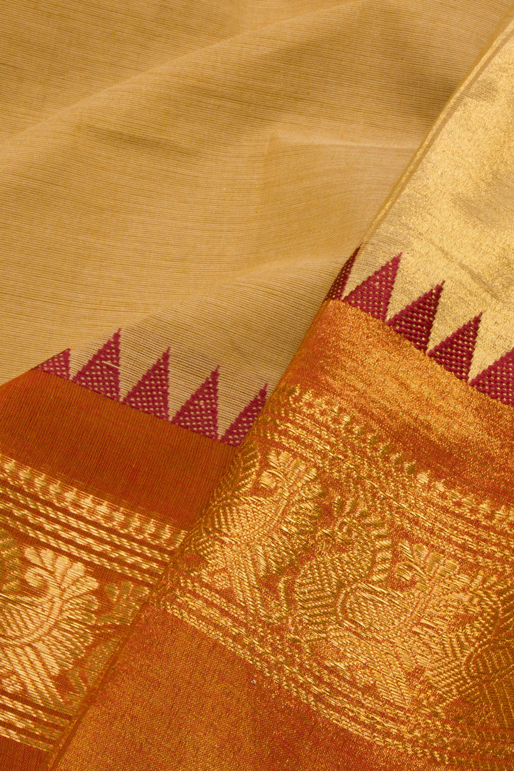 Wheat Beige Handwoven Kanchi Cotton Saree -Avishya