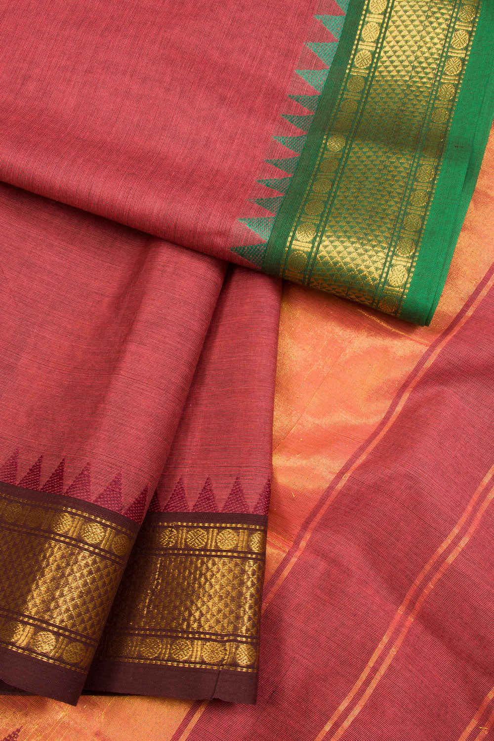 Rouge Pink Handwoven Kanchi Cotton Saree - Avishya