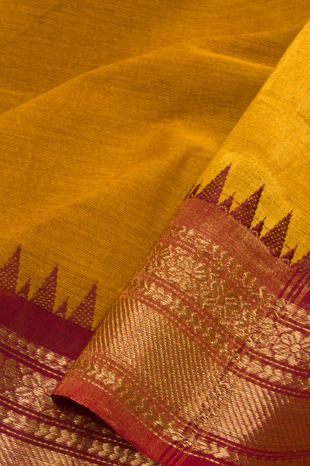 Sunset Yellow Handwoven Kanchi Cotton Saree -Avishya