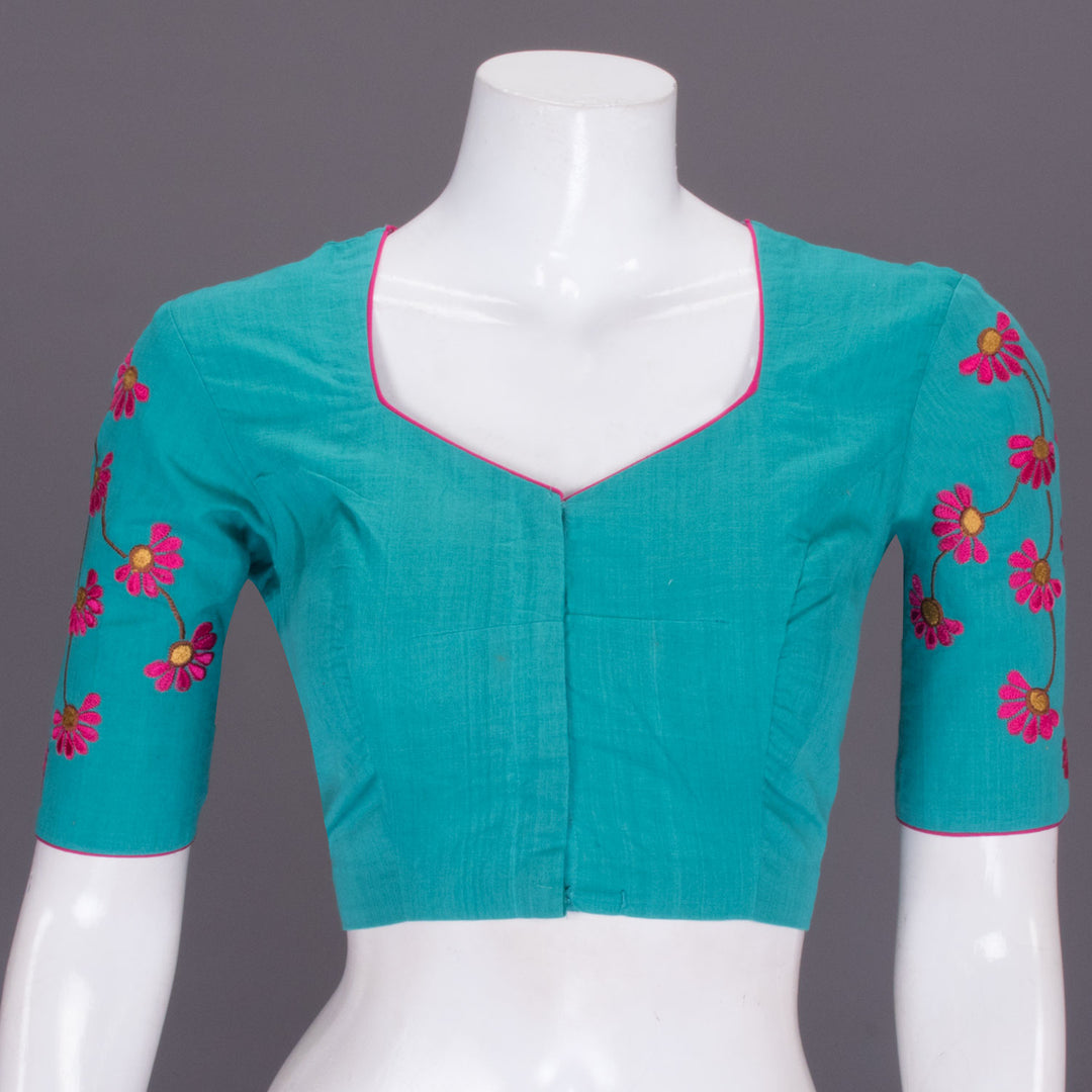 Blue Hand Embroidered Silk Blouse - Avishya