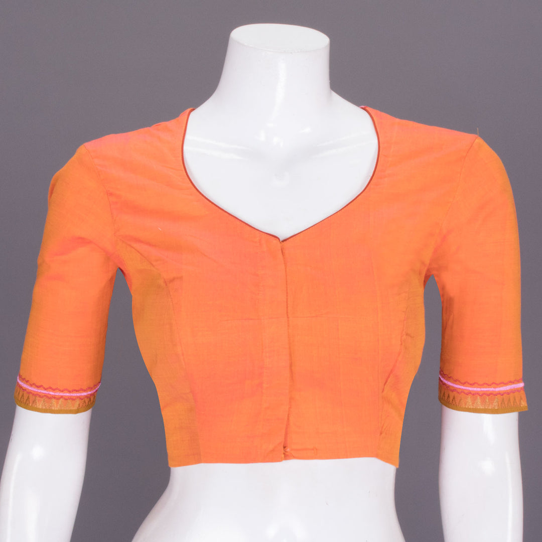 Orange Hand Embroidered Silk cotton Blouse - Avishya