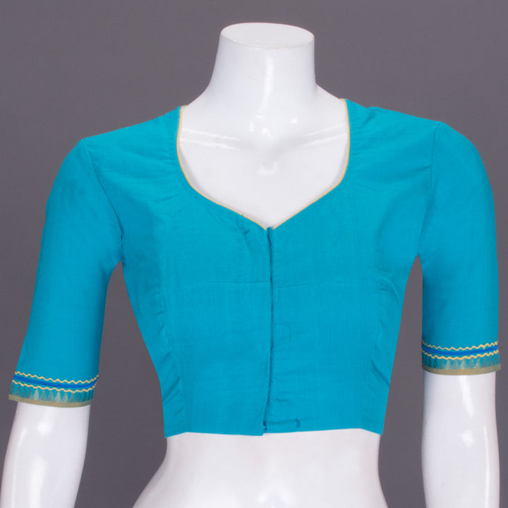 Blue Hand Embroidered Silk cotton Blouse - Avishya