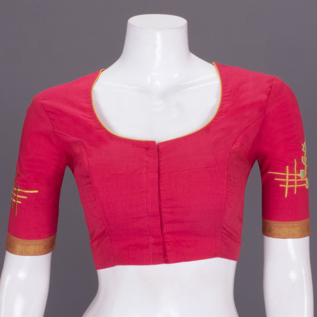 Red Hand Embroidered Silk cotton Blouse - Avishya