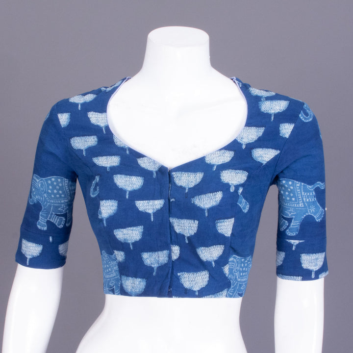 Blue Dabu Printed Cotton Blouse - Avishya