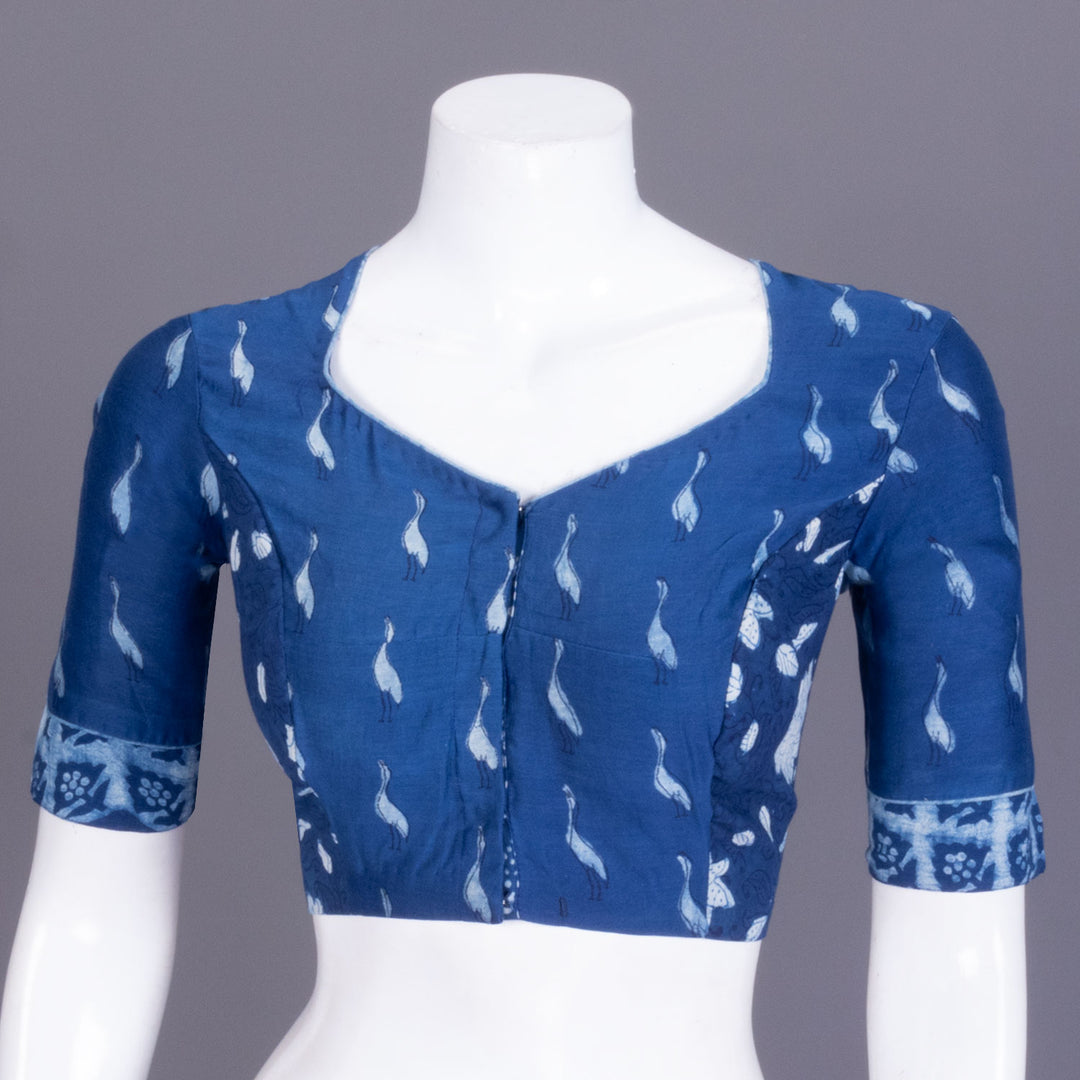 Blue Dabu Printed Indigo Cotton Blouse  - Avishya