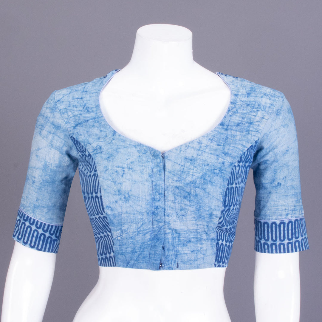 Blue Dabu Printed Cotton Blouse - Avishya