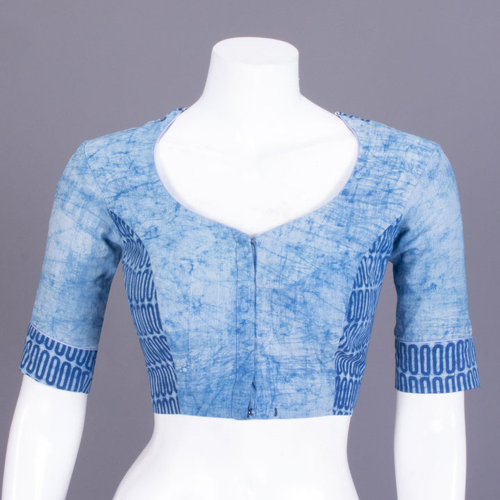 Blue Dabu Printed Cotton Blouse - Avishya