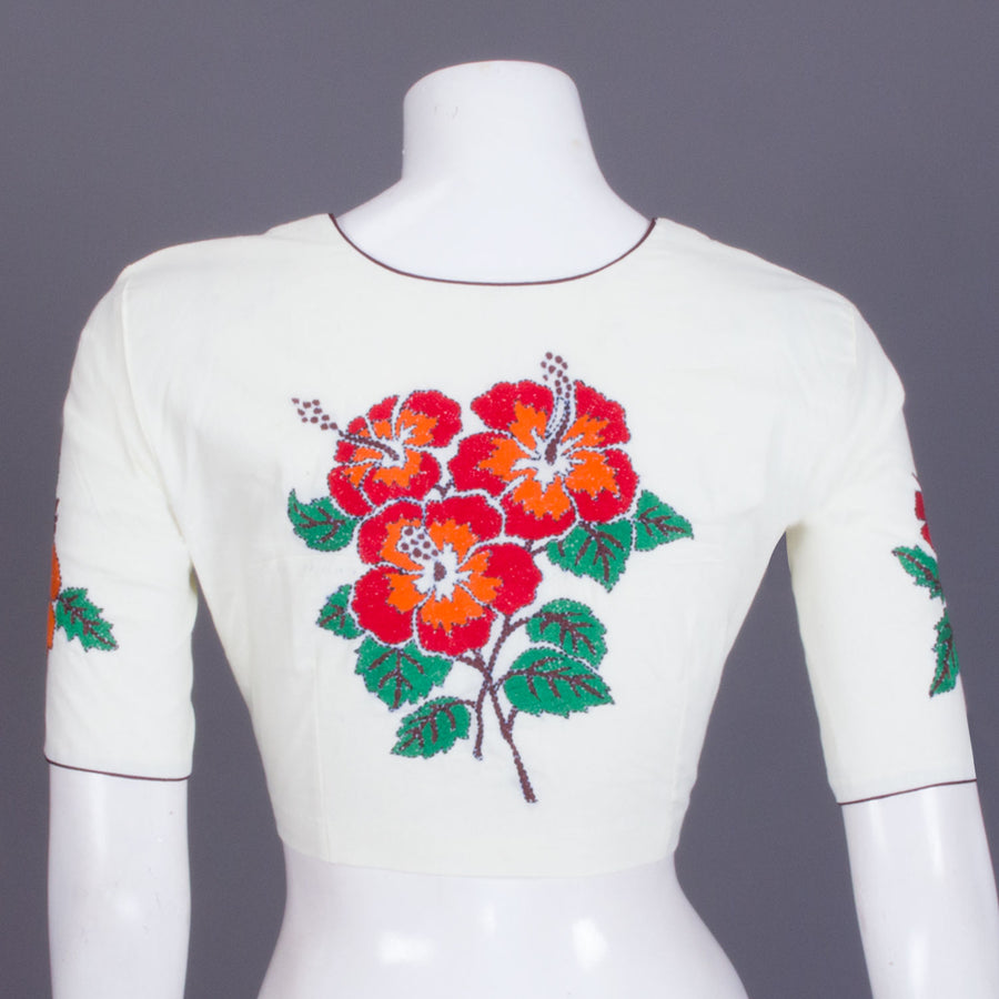 White Hand Embroidered Cotton Blouse - Avishya