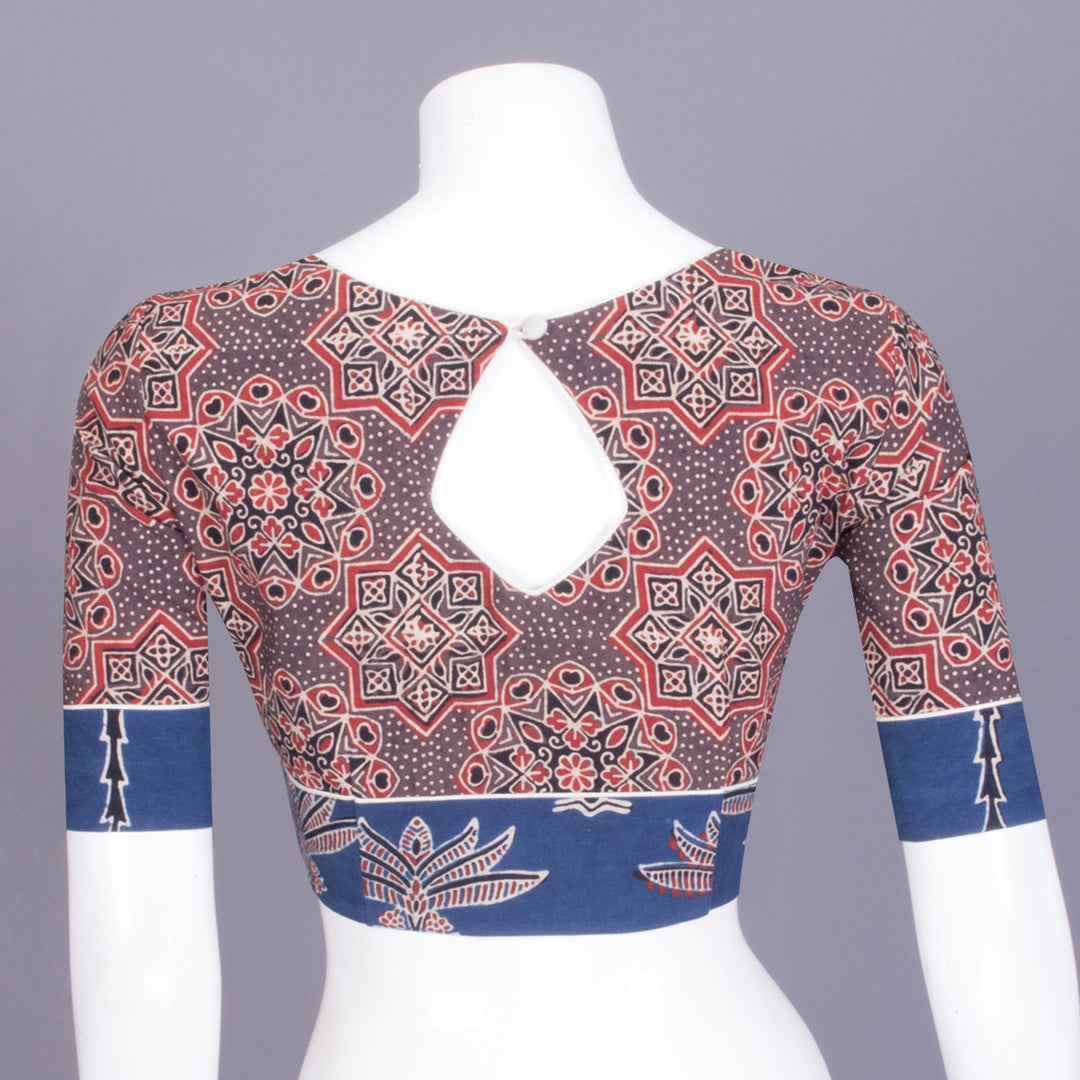 Blue Ajrakh Printed Patch Work Blouse - Avishya