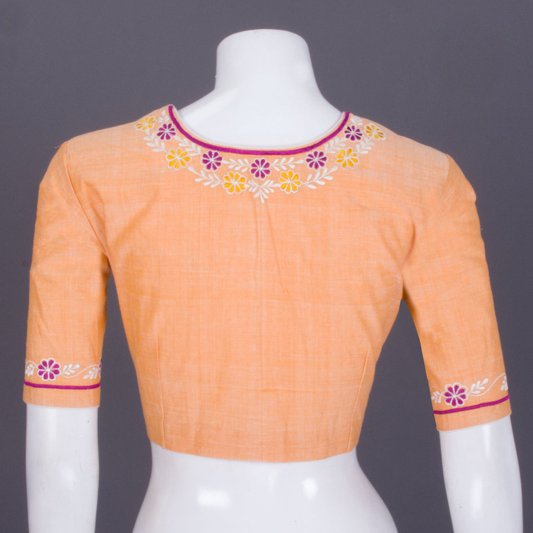 Orange Embroidered Mangalgiri Cotton Blouse - Avishya