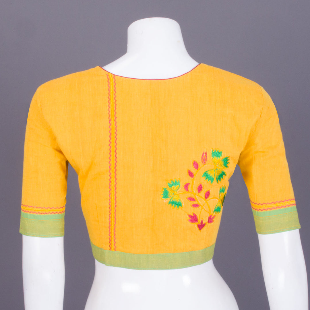 Yellow Embroidered Mangalgiri Cotton Blouse - Avishya