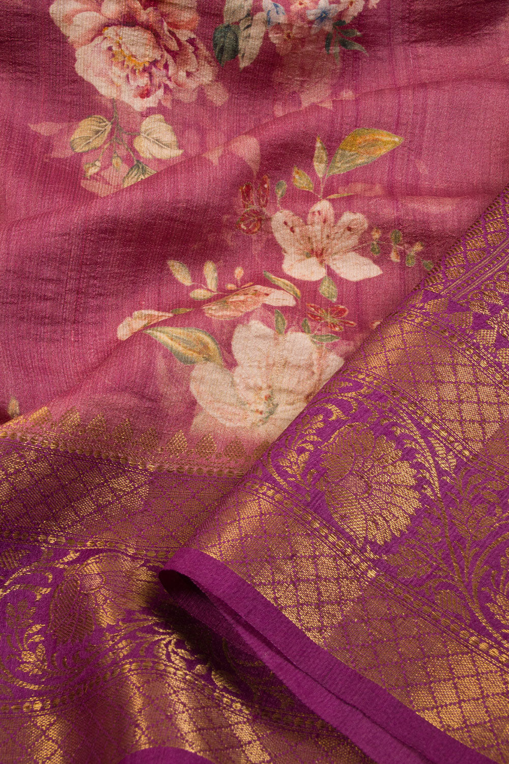 Violet Printed Banarasi Tussar Silk Saree - Avishya