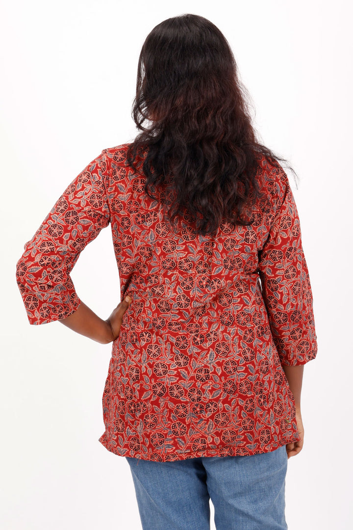 Red Ajrakh Printed Cotton Kurti