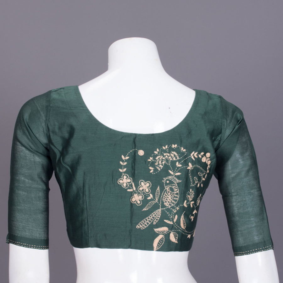 Green Hand Embroidered Chanderi Silk Cotton Blouse - Avishya