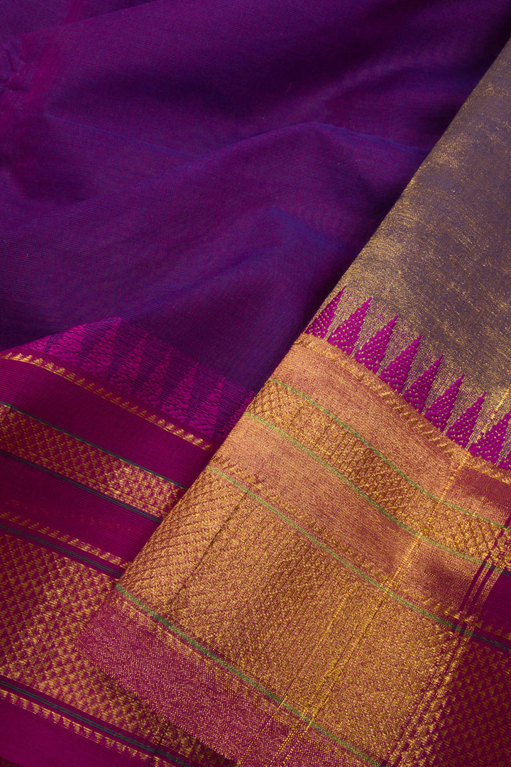 Purple Handwoven Kanchi Cotton Saree 10068480 - Avishya