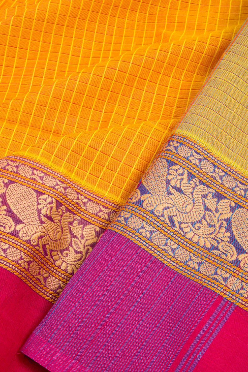 Yellow Handwoven Kanchi Cotton Saree 10068512 - Avishya