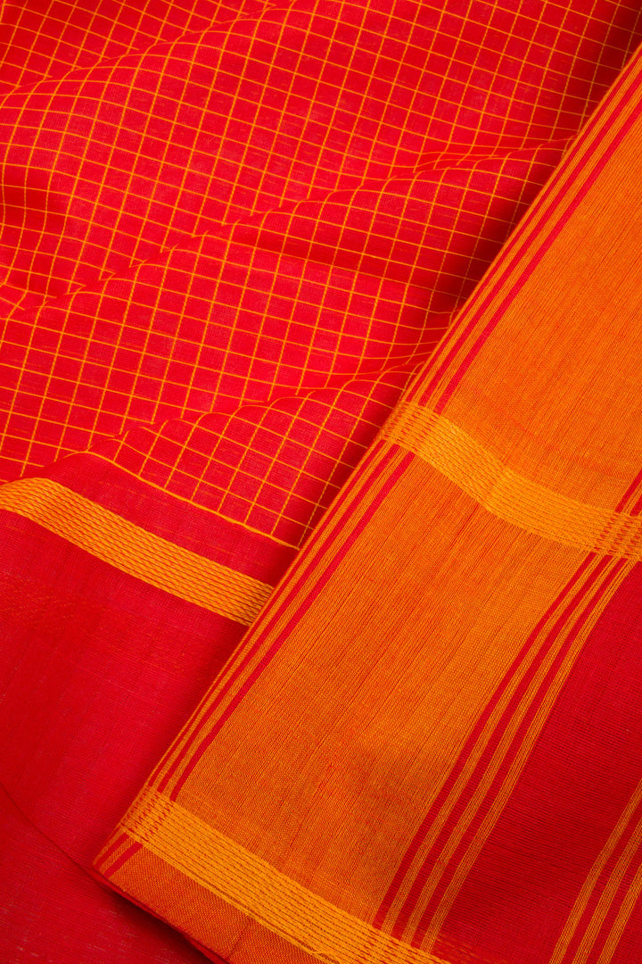 Red Handwoven Kanchi Cotton Saree 10068519 - Avishya