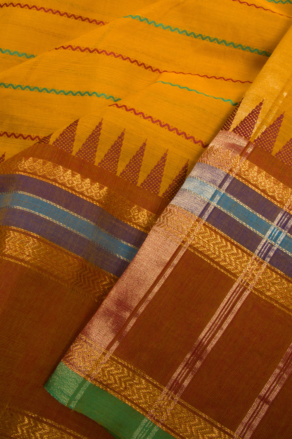 Yellow Handwoven Kanchi Cotton Saree 10068539 - Avishya