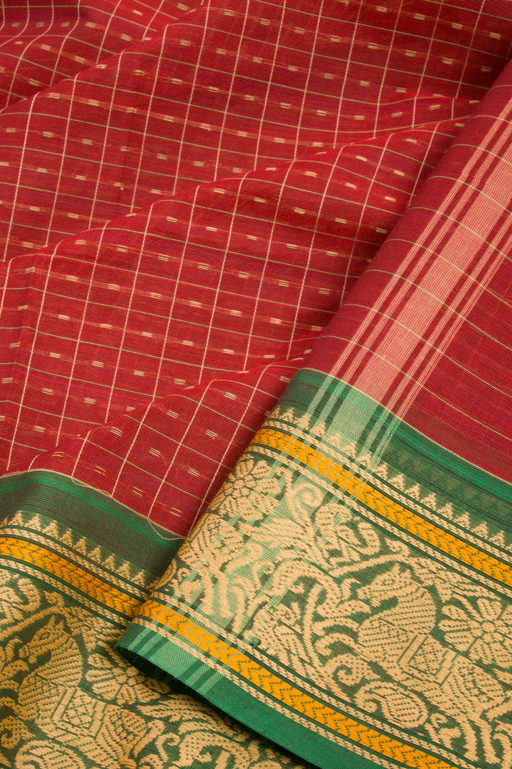 Maroon Handwoven Kanchi Cotton Saree 10068542 - Avishya