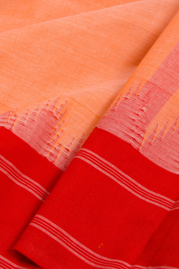 Peach Handwoven Korvai Kanchi Cotton Saree - Avishya