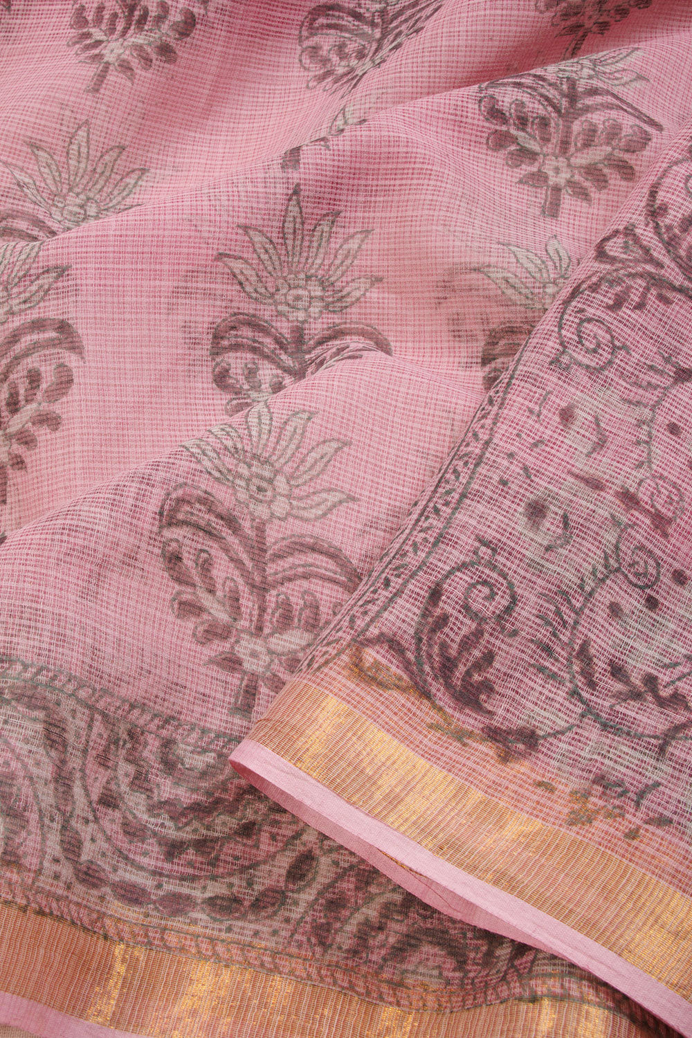 Pink Hand Block Printed Kota Cotton Saree 10068628 - Avishya