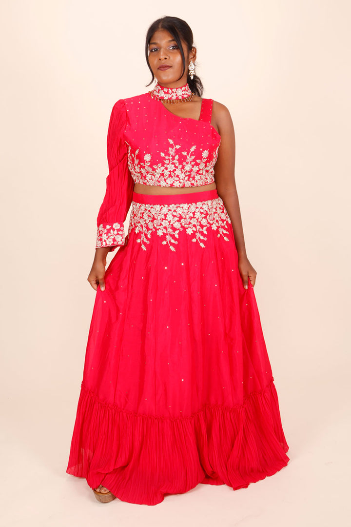 Pink Net Silk Embroidered Lehenga 10068665