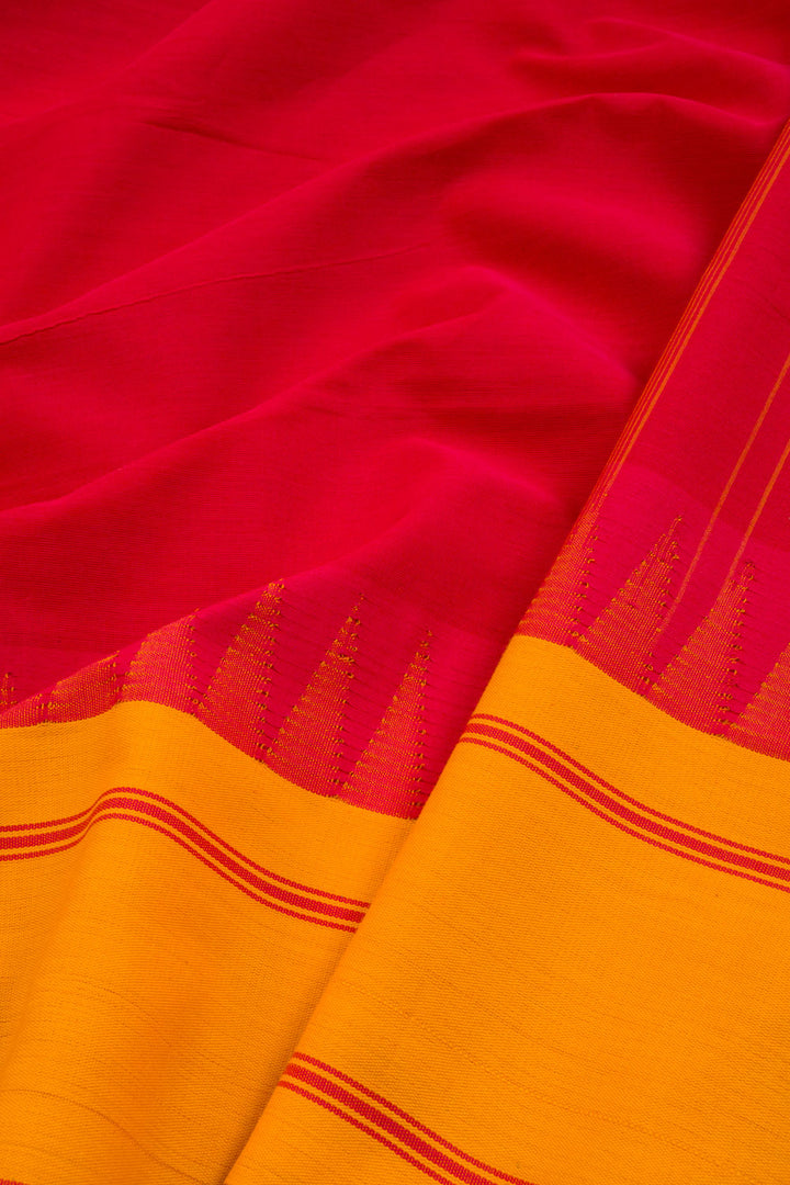 Red Handwoven Kanchi Cotton Saree 10068699 - Avishya