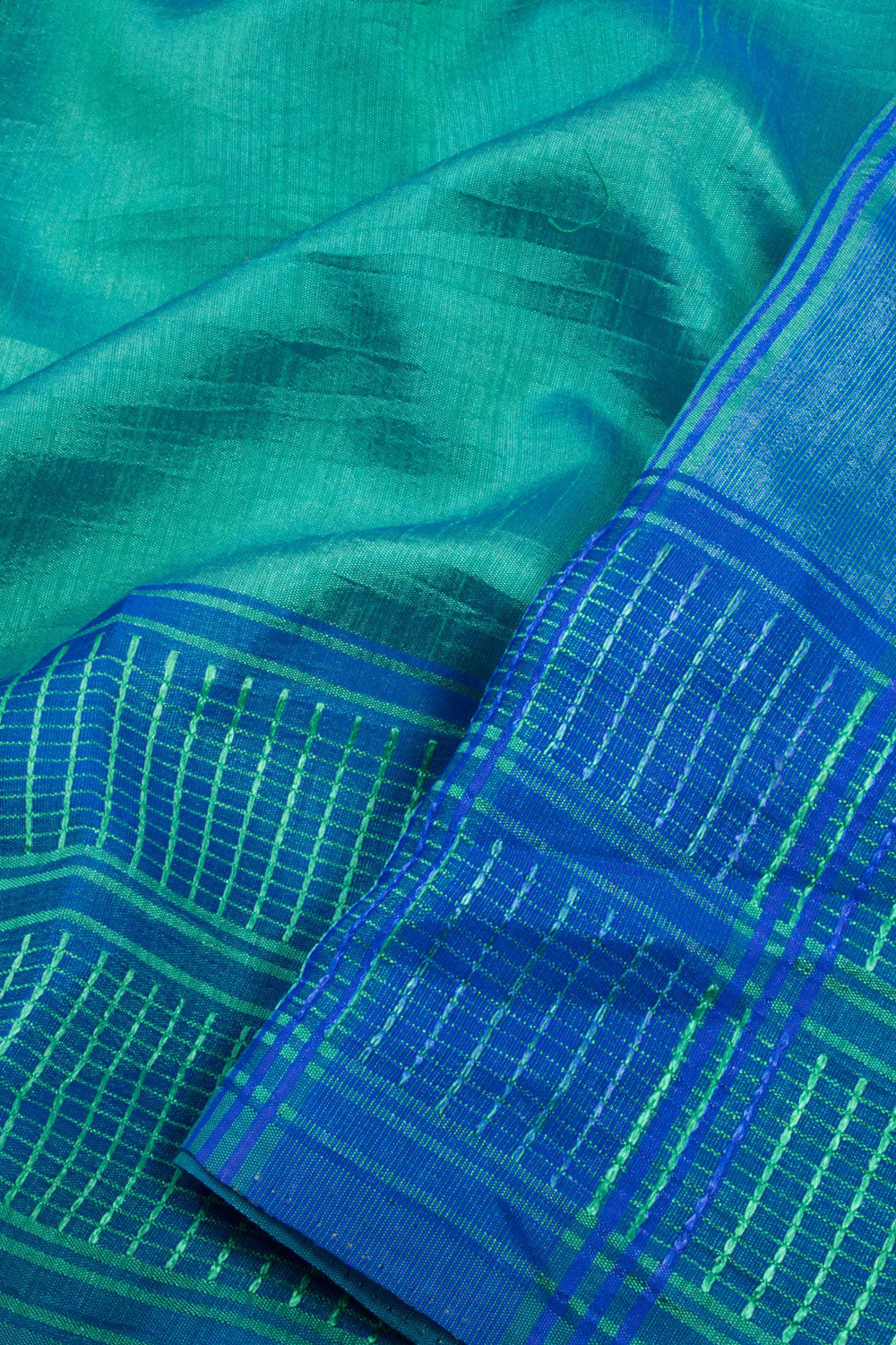 Green And Blue Dual Tone Bamboo Silk Saree 10068782