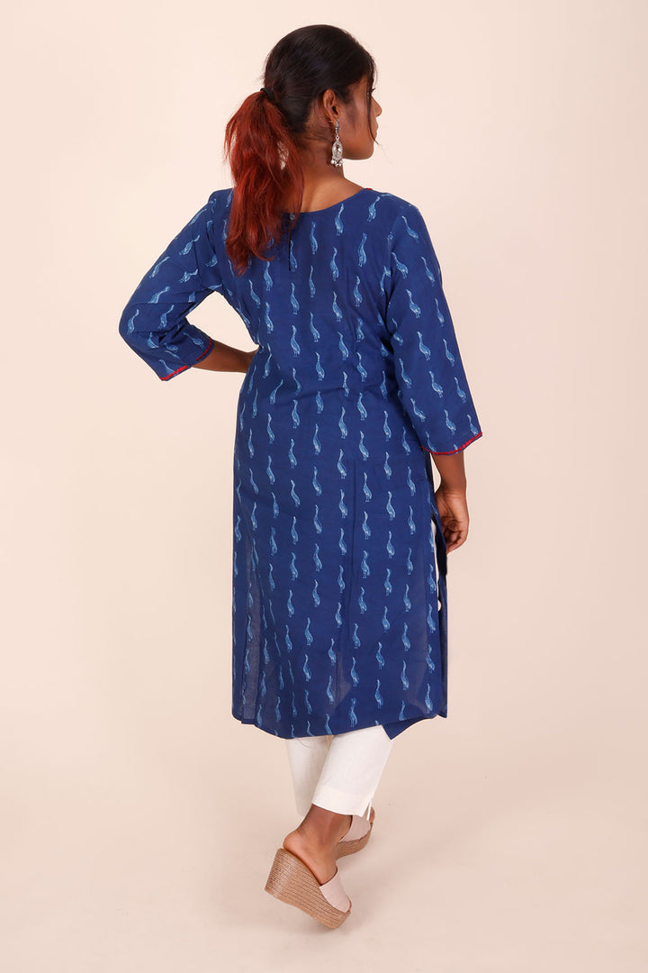 Indigo Dyed & Embroidered Dabu Printed Cotton Kurta 10068987 - Avishya