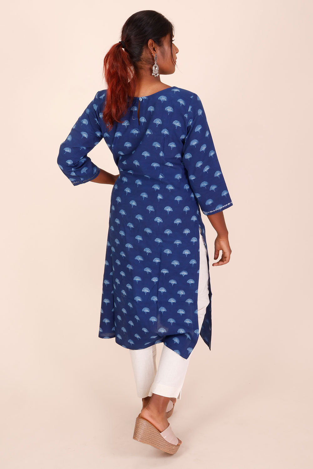 Indigo Dyed & Embroidered Dabu Printed Cotton Kurta 10068988 - Avishya