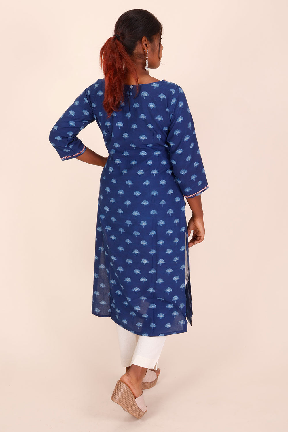 Indigo Dyed & Embroidered Dabu Printed Cotton Kurta 10068989 - Avishya