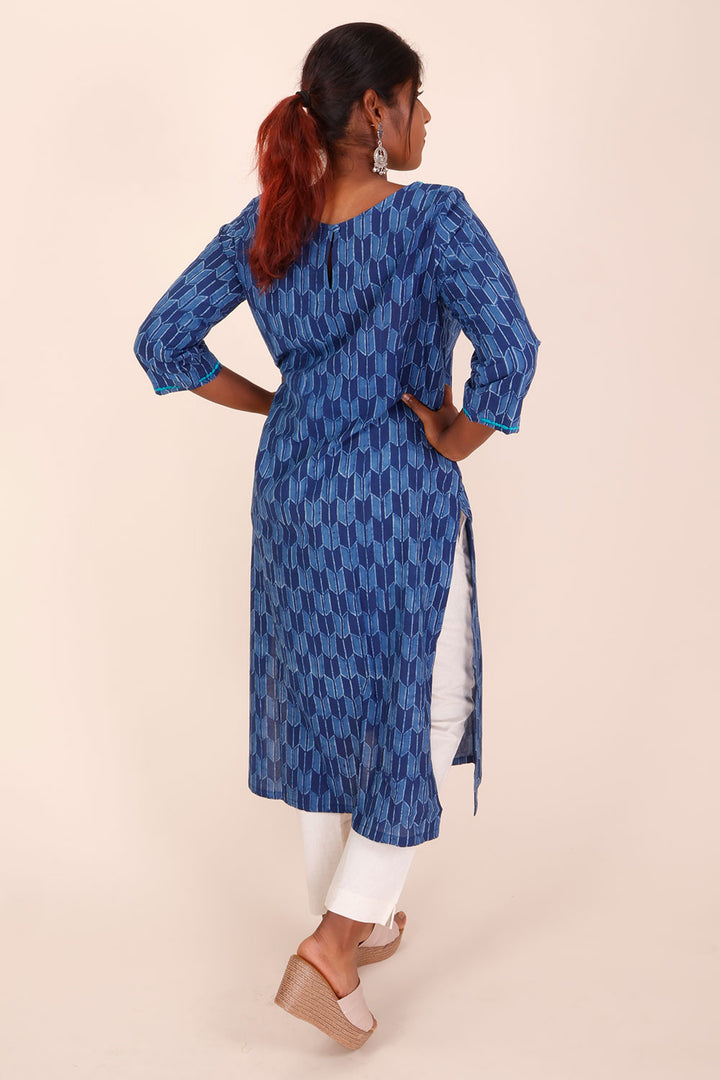 Indigo Dyed & Embroidered Dabu Printed Cotton Kurta 10068996 - Avishya