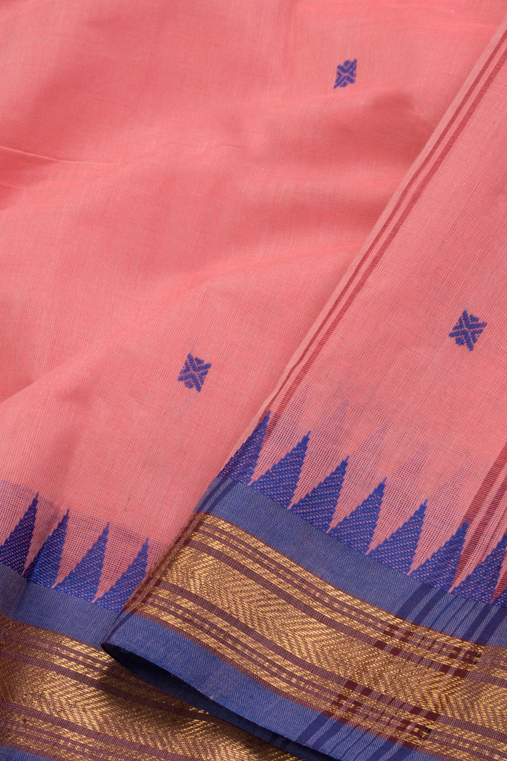 Peach Handwoven Kanchi Cotton Saree 10069342 - Avishya