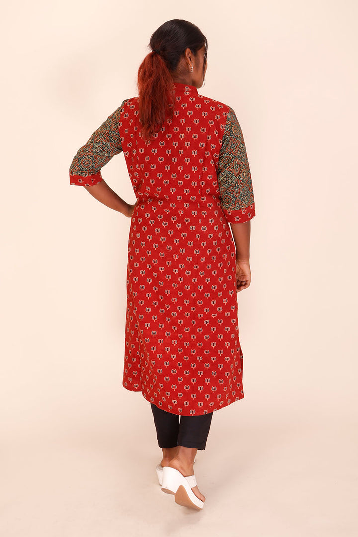 Maroon Ajrakh Printed Cotton Kurta 10069401 - Avishya