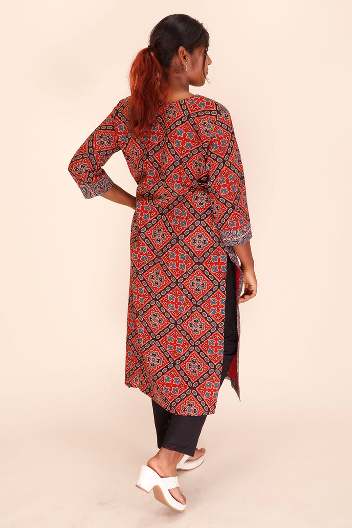 Maroon Ajrakh Printed Cotton Kurta 10069404 - Avishya