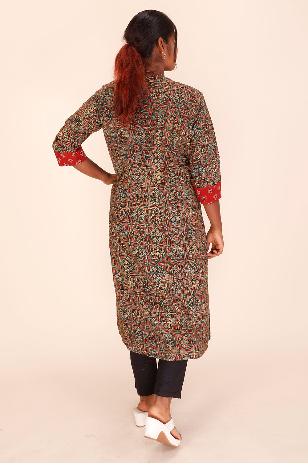 Blue Ajrakh Printed Cotton Kurta 10069405 - Avishya